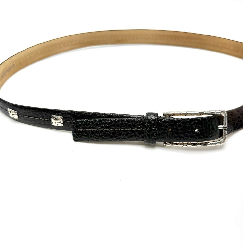 Vintage Brighton Studded Black Leather Belt M 35 Silver Studs Decorative Buckle